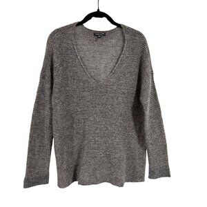 Eileen Fisher Gray V-Neck Sweater with Silver‎ Metallic Thread Size S